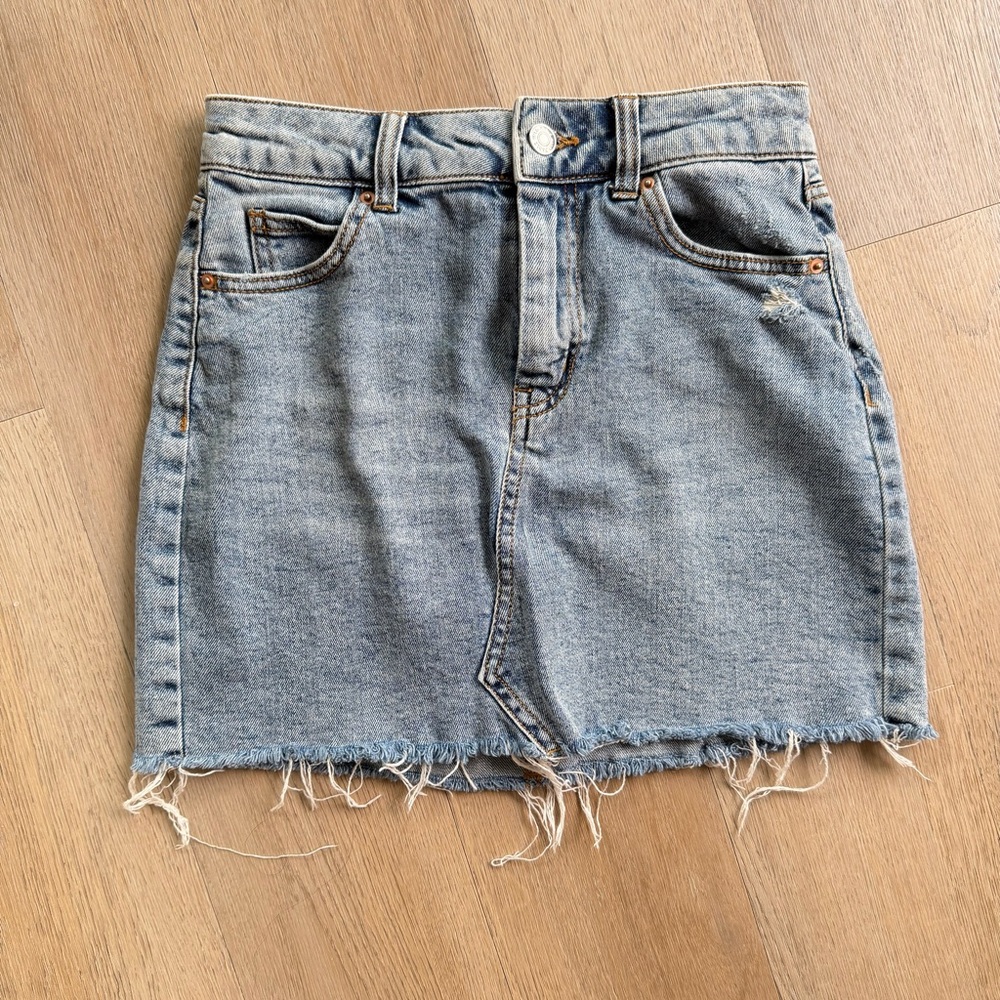 wild fable Light Blue Denim Mini Skirt with Frayed Hem